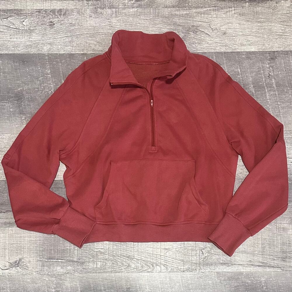 Boutique Stand Collar Half Zip Sweatshirt Women XL Rust Ribbed Thumbhole